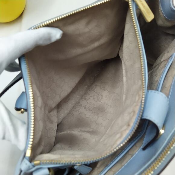 Michael Kors Blue Crossgrain Leather Carryall Double Handle Zipper Satchel Bag - Picture 14 of 16